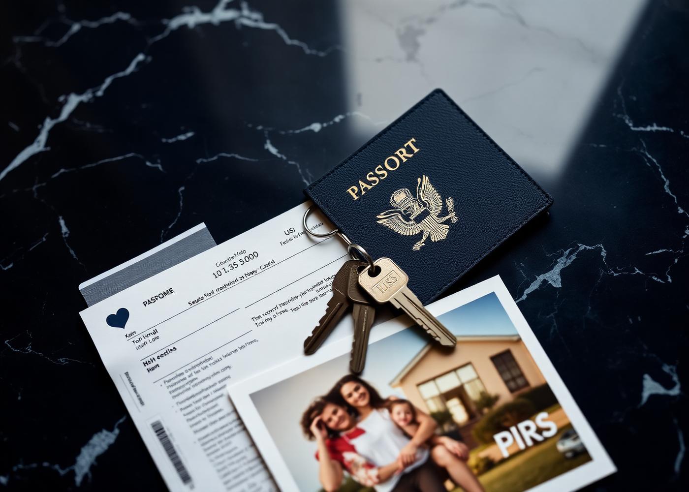 Passaporte americano, chaves de casa e memórias de família